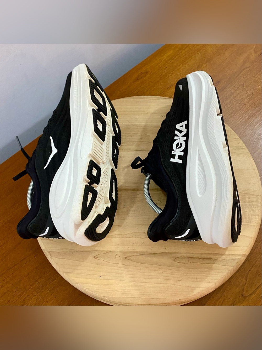 HOKA Bondi 9 Black White Running Athletic Shoes Womens Size 10 B Regular 1162012 - Picture 7 of 13